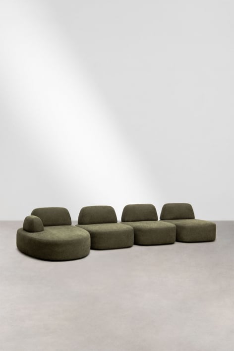 Sofá modular chaise longue izquierdo de 4 piezas tapizado Giorgia - Tela Verde Army