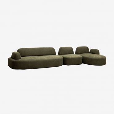 Sofá Modular Chaise Longue Derecho De 3 Piezas Con Módulo Esquinero Tapizado Giorgia Tela Verde Army - Sklum