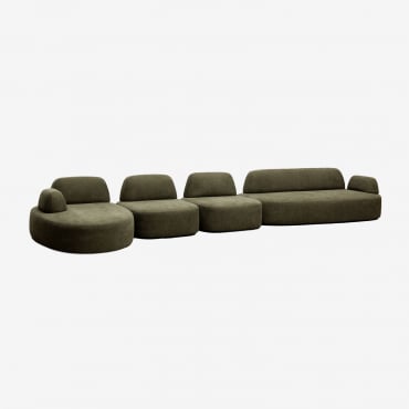 Sofá Modular Chaise Longue Izquierdo De 4 Piezas Con Módulo Esquinero Tapizado Giorgia Tela Verde Army - Sklum