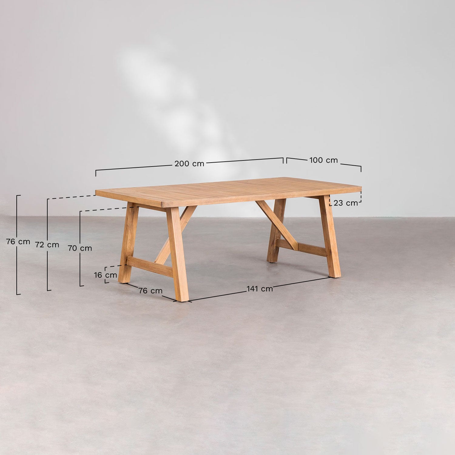 Mesa de jardín rectangular en madera de acacia Dubai, medidas