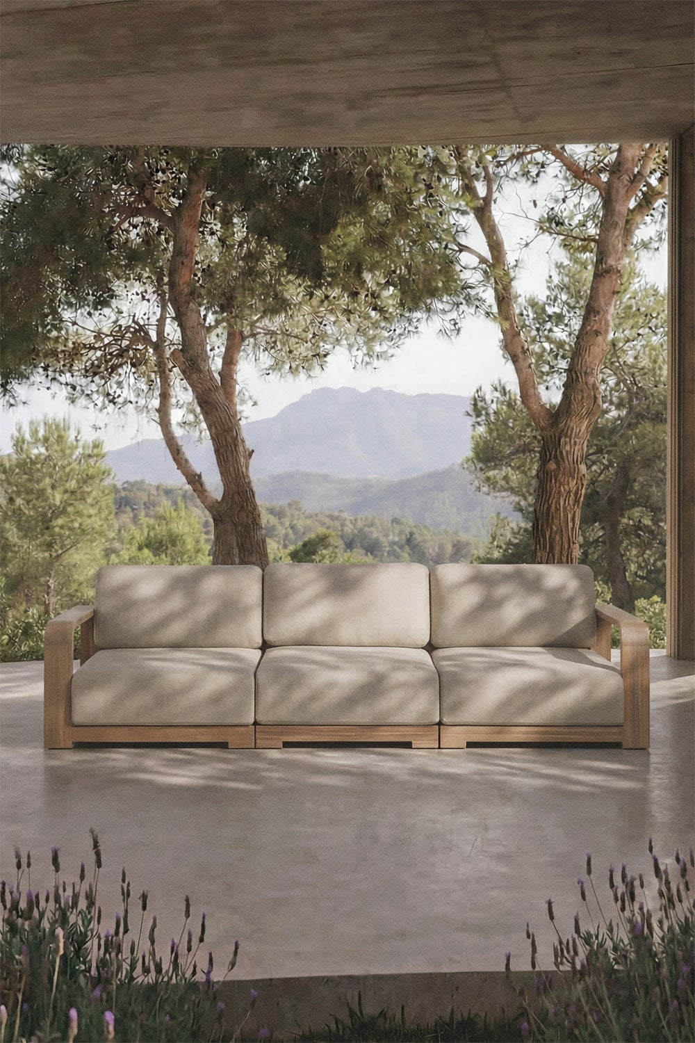 Sofá modular de exterior de madera clara