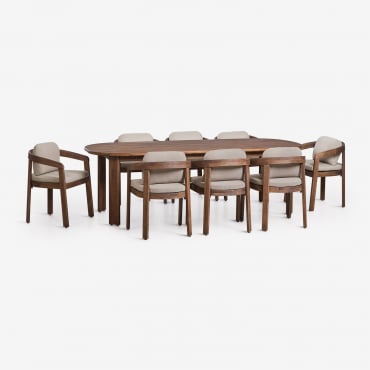 Set De Mesa Ovalada 240x100 Cm Y 8 Sillas De Jardín En Madera De Acacia Uleno Marrón Acacia Oscuro - Sklum