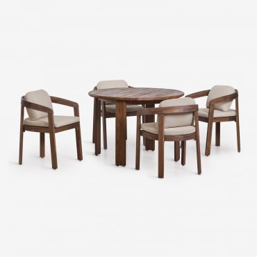 Set De Mesa Redonda Ø110 Cm Y 4 Sillas De Jardín En Madera De Acacia Uleno Marrón Acacia Oscuro - Sklum