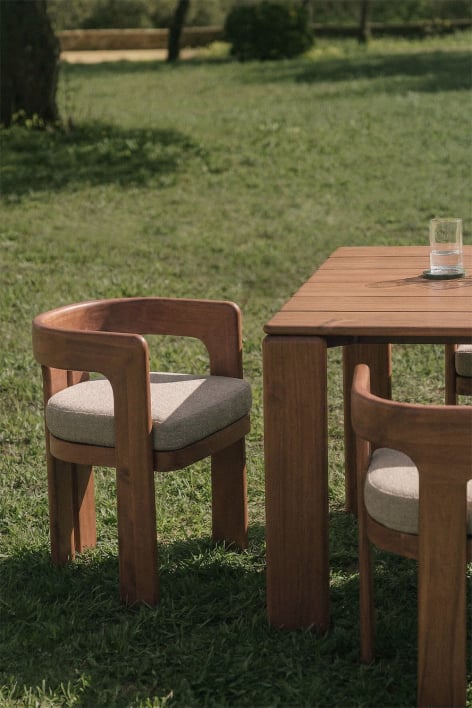 Silla de jardín con reposabrazos en madera de acacia y tela bouclé Kandroa - Marrón Acacia Oscuro