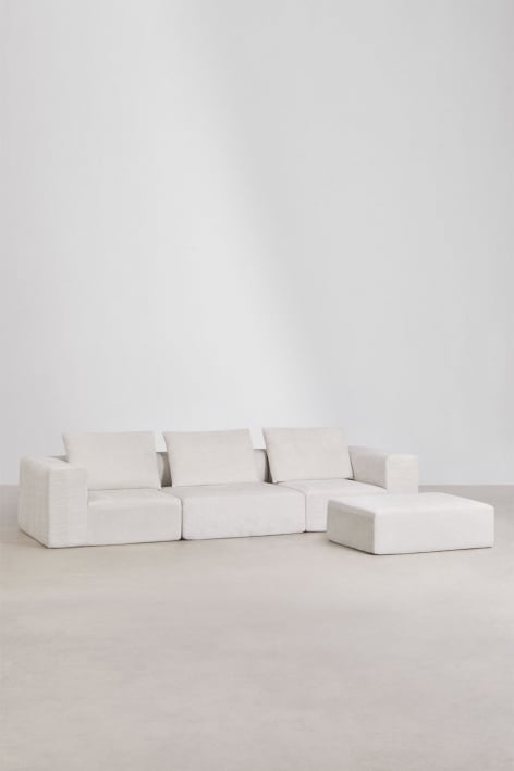 Sofá modular de 3 piezas y puff en chenilla envasado al vacío Norridge