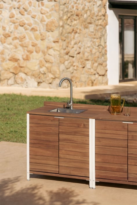 Módulo de almacenaje con fregadero para cocina de exterior en madera de acacia y aluminio Reggie