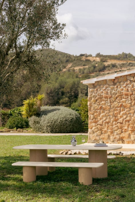 Mesa de jardín rectangular en cemento y madera de acacia Sharpay