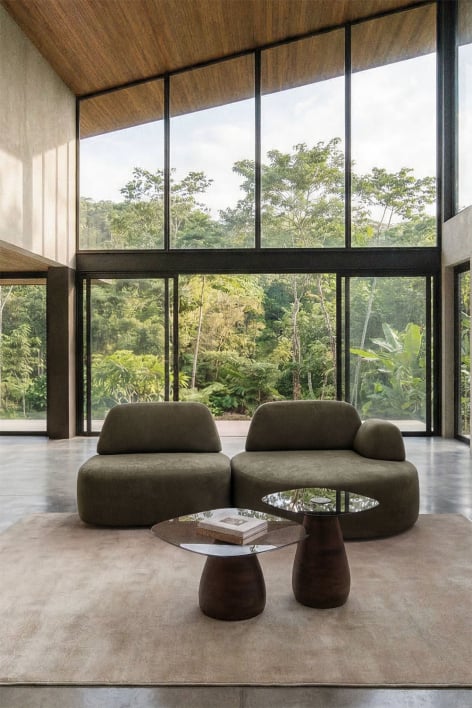 Sofá modular chaise longue derecho de 2 piezas tapizado Giorgia - Tela Verde Army