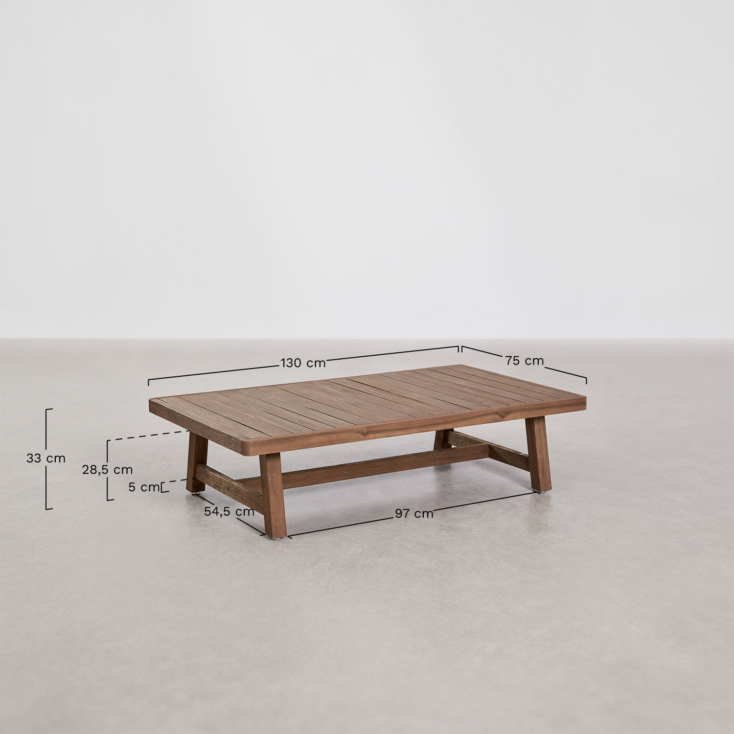 Mesa de centro para jardín rectangular 130x75 cm en madera de acacia Dubai   , medidas