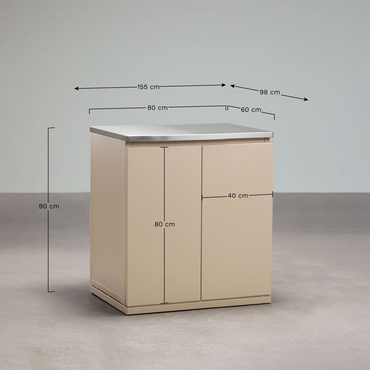 Módulo de almacenaje para cocina modular de exterior en acero Rivana, medidas