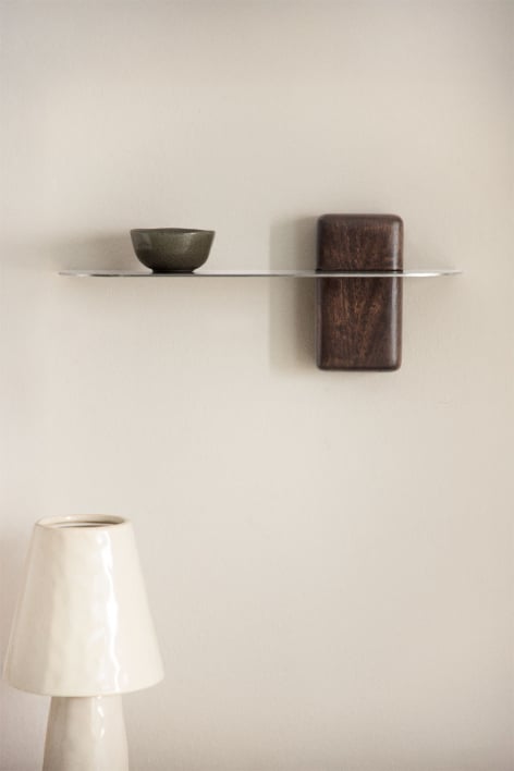 Estante de pared en acero inoxidable Serbian - Madera Mango Oscura