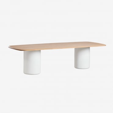 Mesa De Comedor Rectangular 270x110 Cm En Madera De Acacia Leighton Marrón Acacia Claro & Blanco Brillante - Sklum