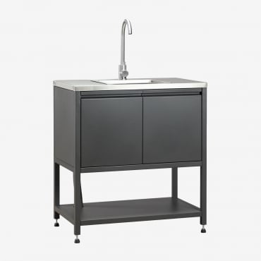 Módulo De Almacenamiento Con Fregadero Para Cocina Modular De Exterior En Acero Savona Gris Grafito & Gris Cepillado Rintran - Sklum