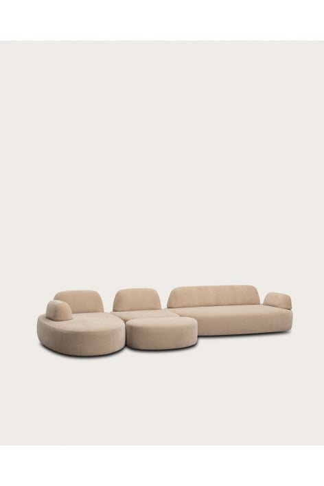 Sofá modular chaise longue izquierdo de 3 piezas con módulo esquinero y puff tapizado Giorgia