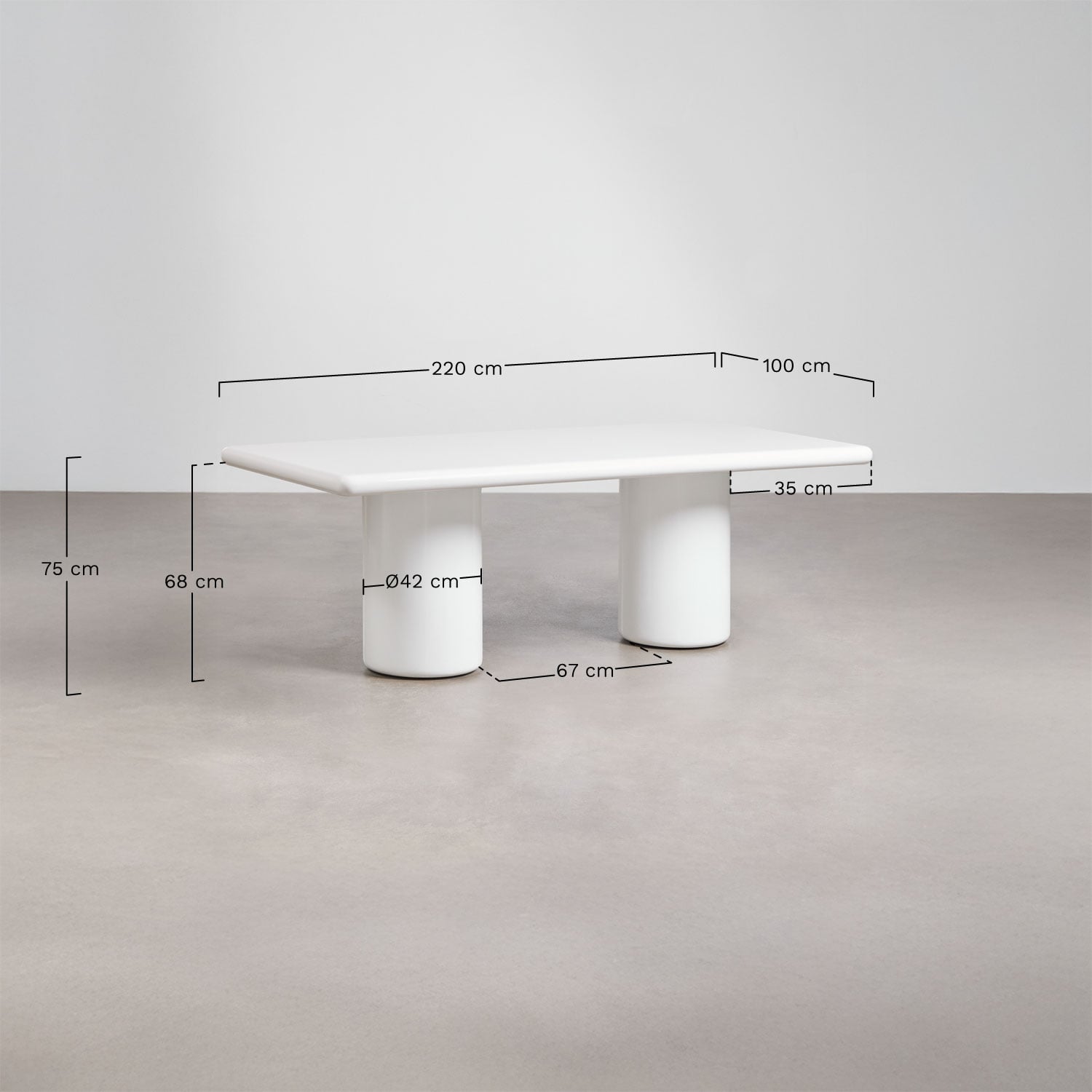 Mesa de jardín rectangular 220x100 cm en cemento Namara, medidas