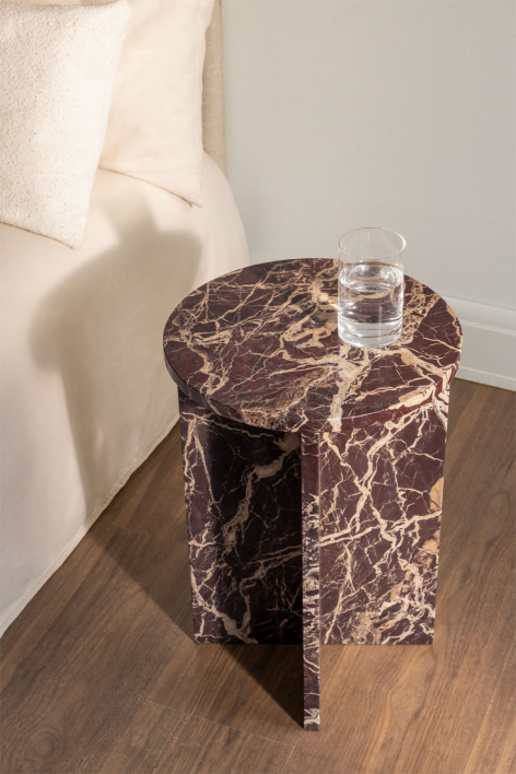Mesita de noche redonda Ø35 cm en mármol Mencia - Mármol Rojo Cherry Gold