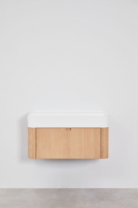 Conjunto de mueble de baño 80x40 cm suspendido en madera con lavabo integrado Saioa