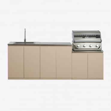 Cocina Modular De Exterior De 3 Piezas Con Fregadero Y Barbacoa De Gas Con 4 Quemadores En Acero Rivana Beige Tapioca & Gris Cepillado Rintran - Sklum