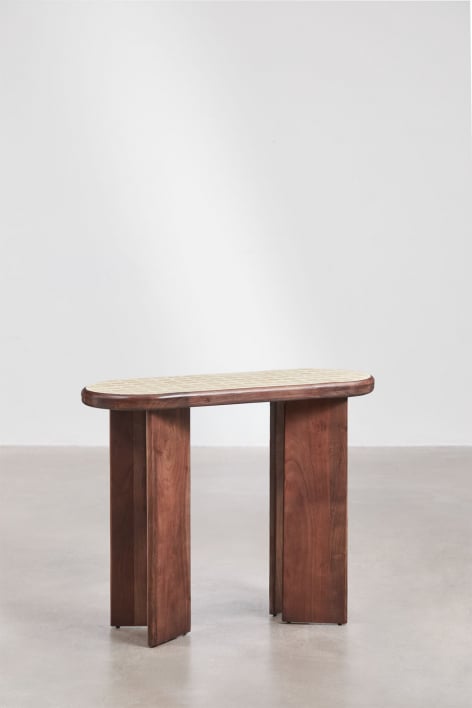 Consola recibidor 100x40 cm en madera de acacia y azulejos Aitana