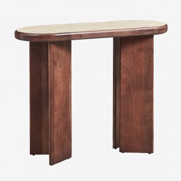 Consola Recibidor 100x40 Cm En Madera De Acacia Y Azulejos Aitana Beige Tapioca - Marrón Acacia Oscuro - Sklum