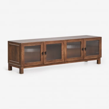 Mueble Tv 170x45 Cm En Madera De Mango Y Vidrio Ildara Negro - Madera Mango Oscura - Sklum