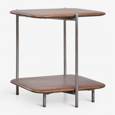 Mesa Auxiliar Cuadrada 45x45 Cm En Madera De Mango Y Acero Inoxidable Vimara Madera Mango Oscura - Sklum