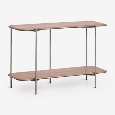 Consola Recibidor Rectangular 120x40 Cm En Madera De Mango Y Acero Inoxidable Vimara Madera Mango Oscura - Sklum