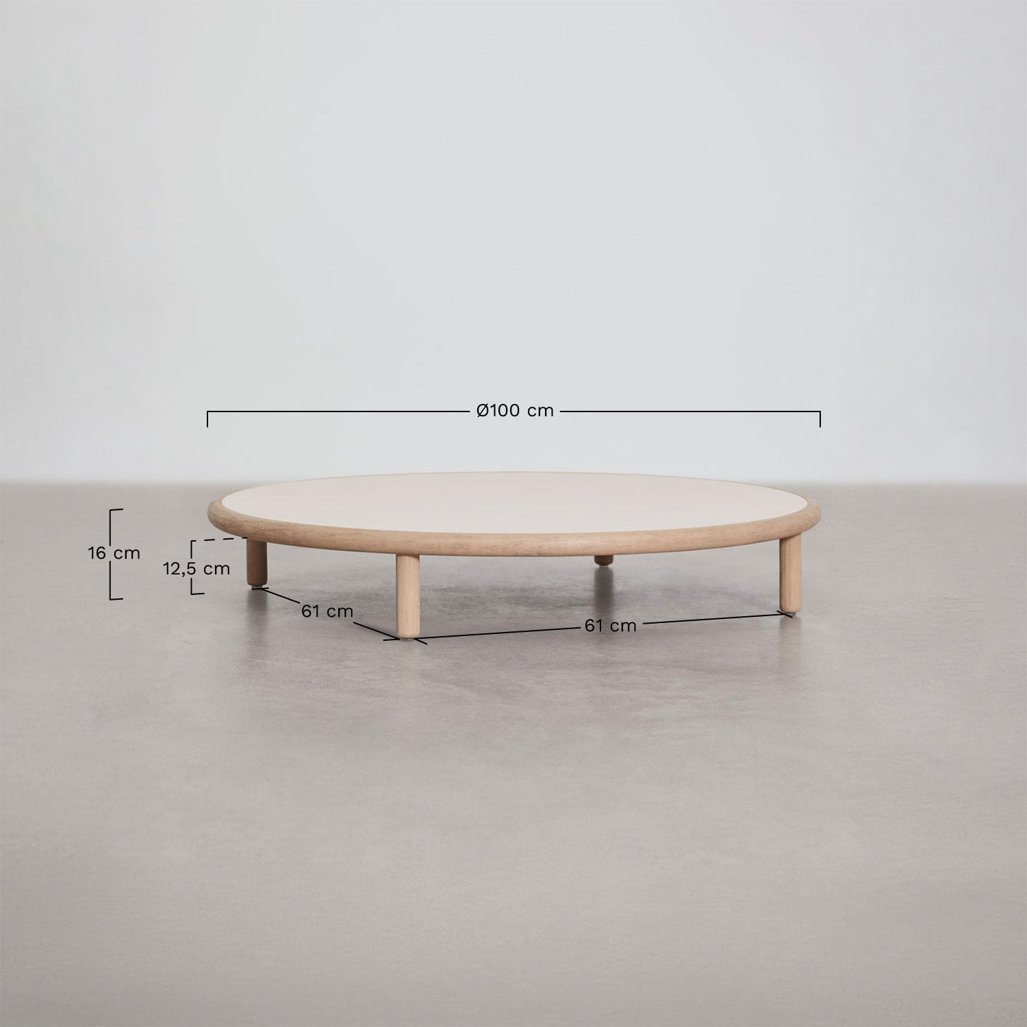 Mesa de centro para jardín redonda en madera de acacia Olivia, medidas