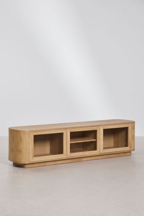 Mueble TV 180x40 cm en MDF marrón roble y cristal templado Walia