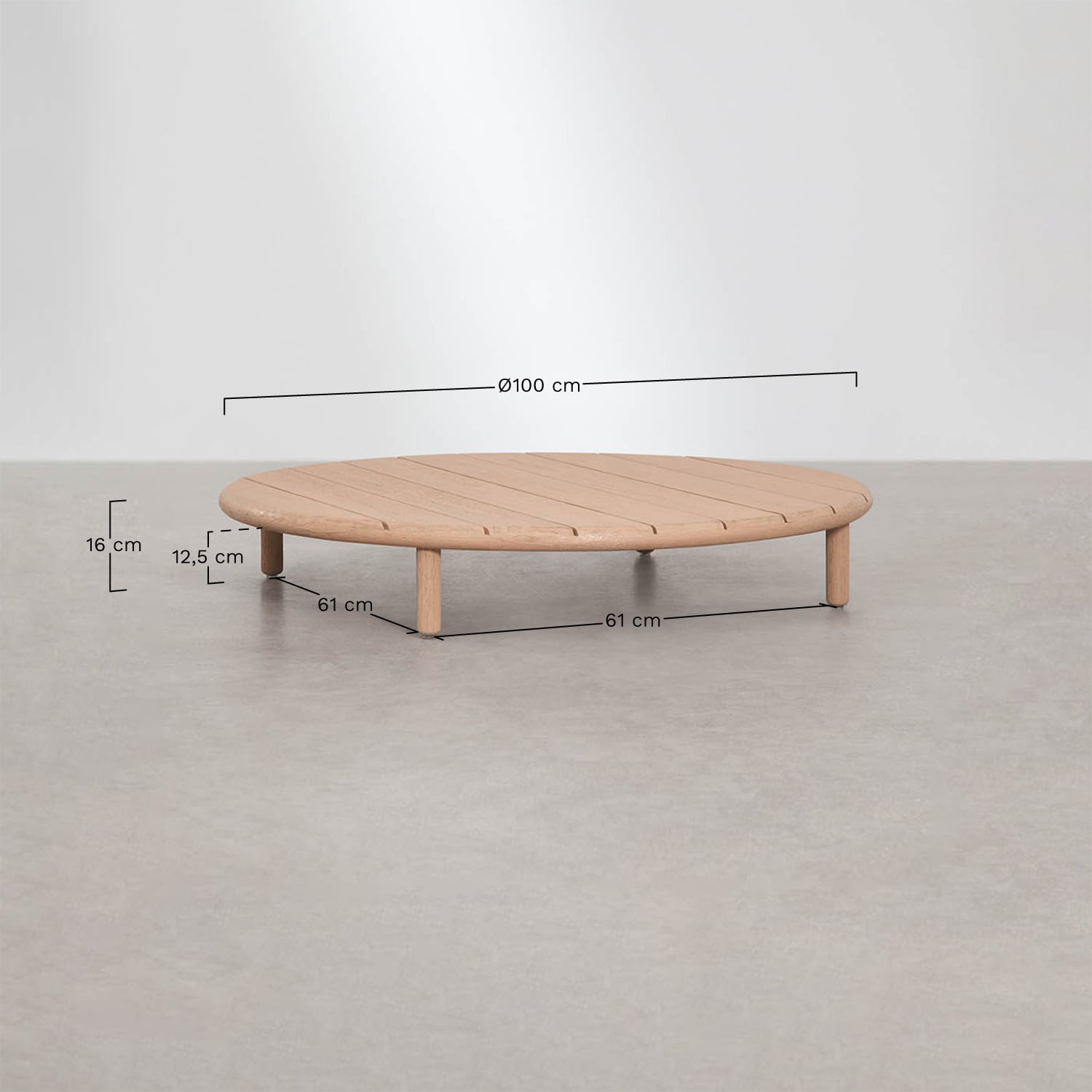 Conjunto de salón con 2 sillones y 2 mesas de centro redondas en madera de acacia Olivia, medidas