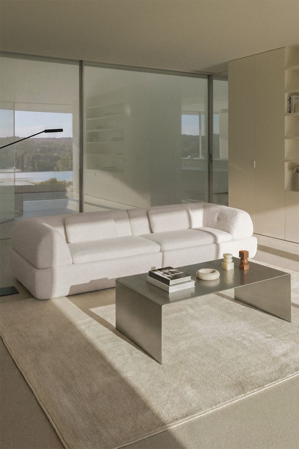 sofa modular blanco crema, sofa moderno bouclé