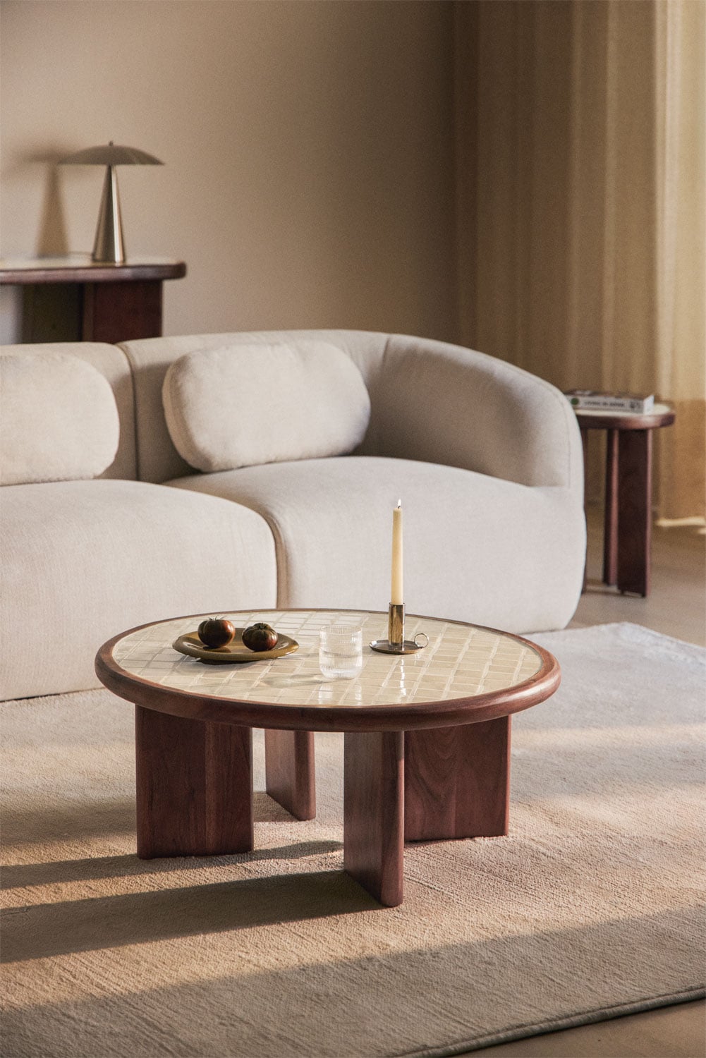 mesa centro redonda madera, mesa centro mosaico beige