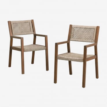 Silla De Jardín Con Reposabrazos En Madera De Acacia Y Cuerda Trenzada Tenay Square Marrón Trigo - Sklum