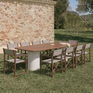 Set De Mesa Rectangular 270x110 Cm Leighton Y 10 Sillas De Director Plegables De Jardín En Madera De Acacia Rondonia Marrón Acacia Oscuro - Sklum