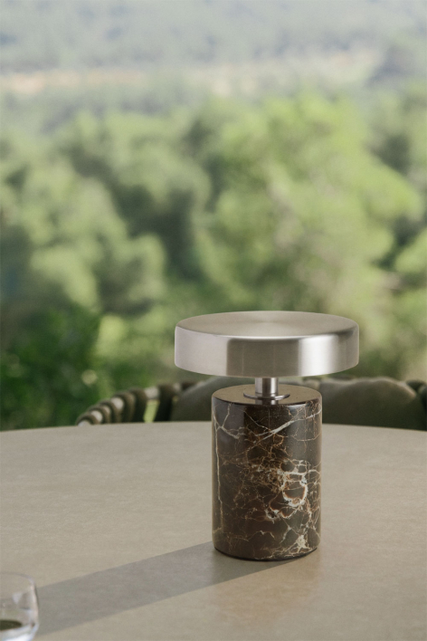 Lámpara de mesa LED inalámbrica para exterior en hierro y piedra natural Isasia