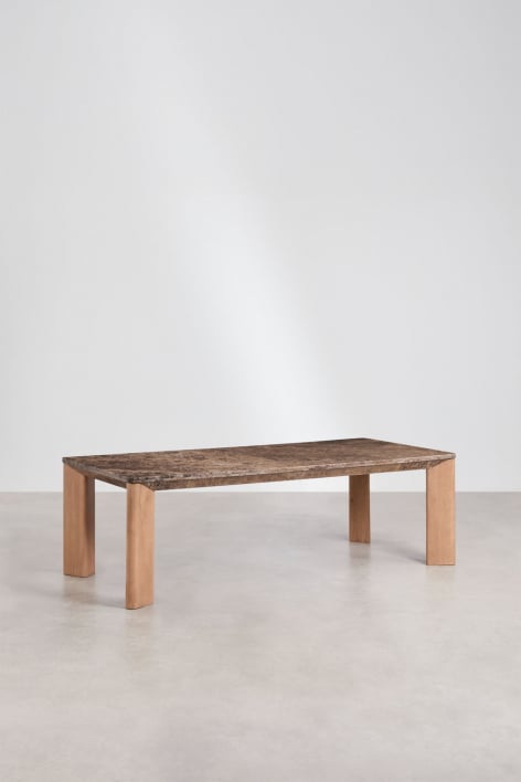 Mesa de comedor rectangular 240x110 cm en madera de mango y mármol Garsea - Mármol Marrón Emperador - Madera de Mango