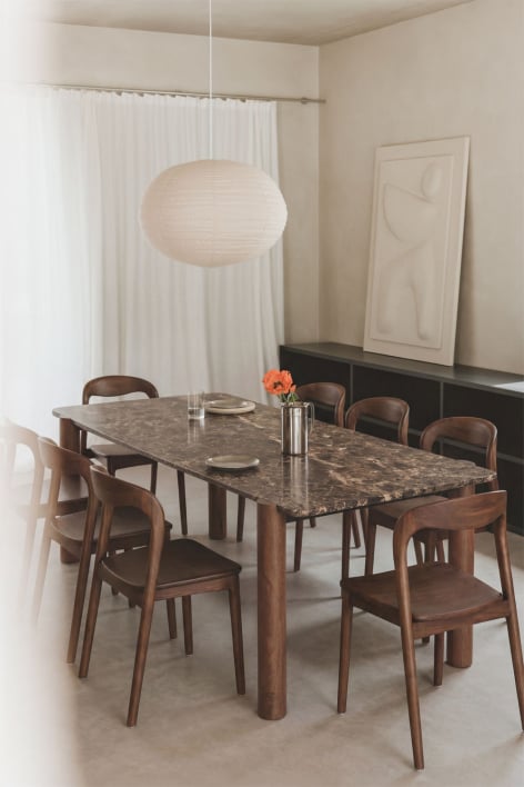 Mesa de comedor rectangular 245x110 cm en madera de mango y mármol Oneca