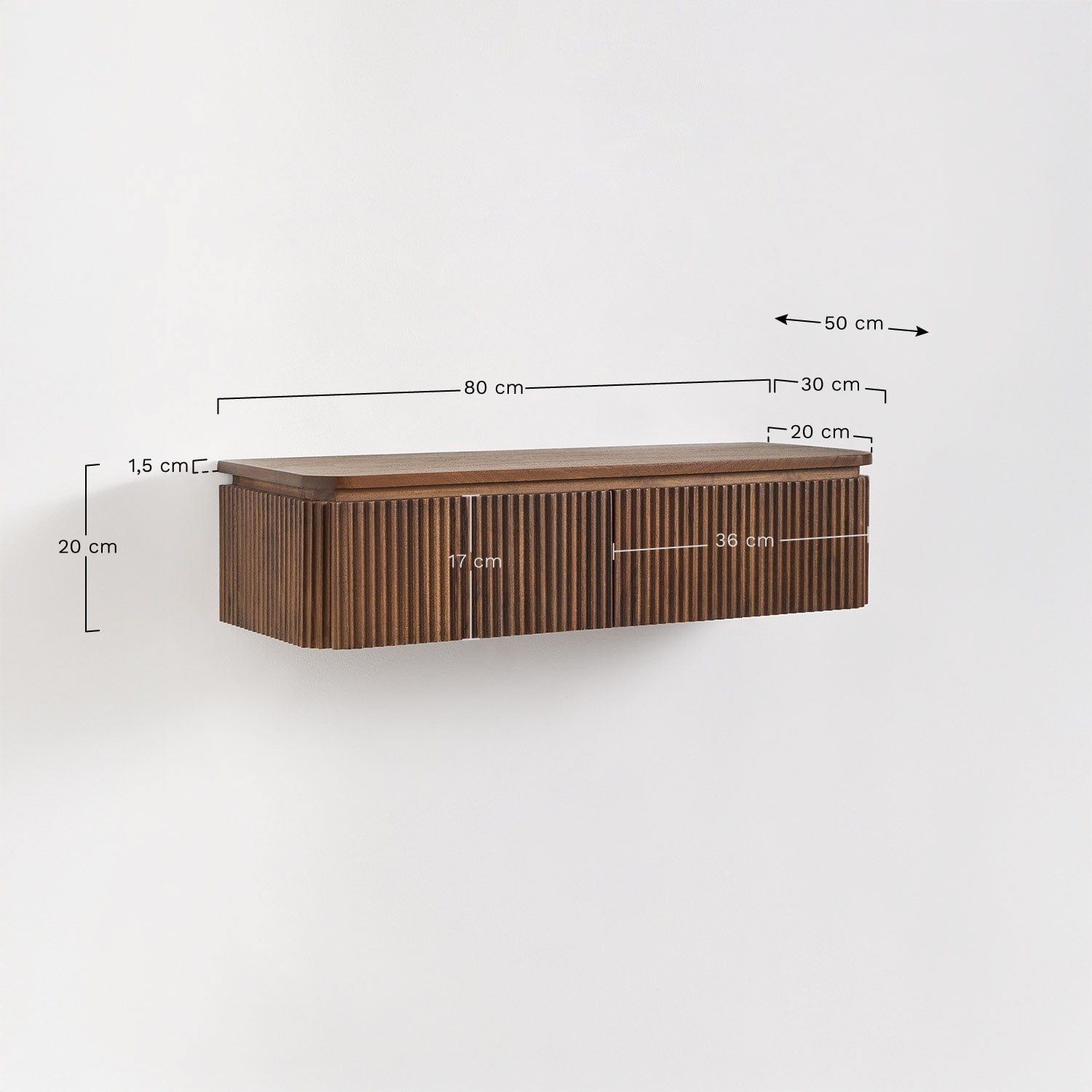 Consola recibidor de pared 80x30 cm en madera de acacia Biljandi, medidas