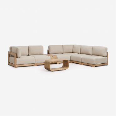 Conjunto De Jardín Con Sofá Modular Rinconera De 6 Piezas, Mesa Auxiliar Y Mesa De Centro En Madera De Acacia Brivori Marrón Acacia Claro - Sklum