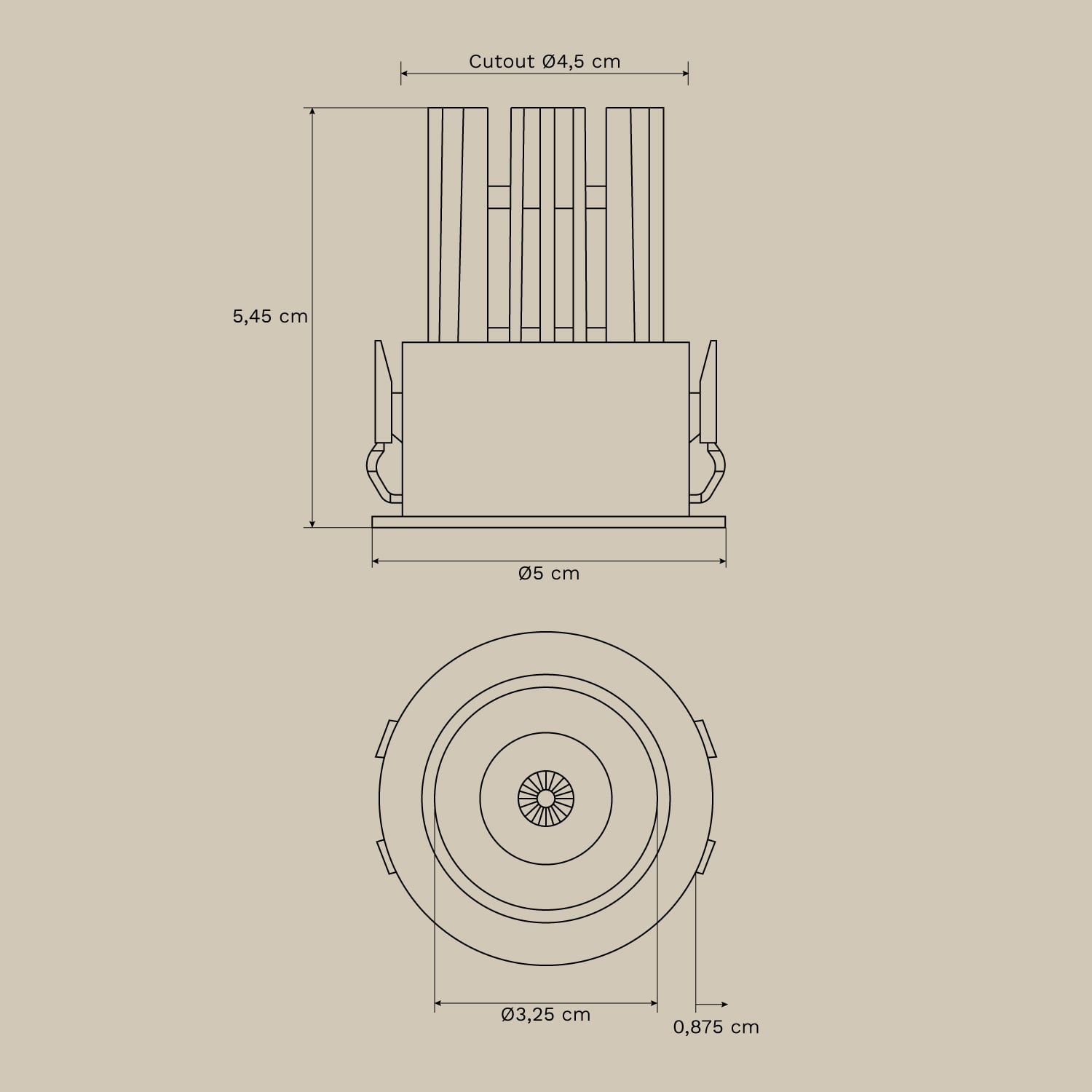 Downlight LED empotrable con marco redondo para exterior en aluminio Luisiana, medidas