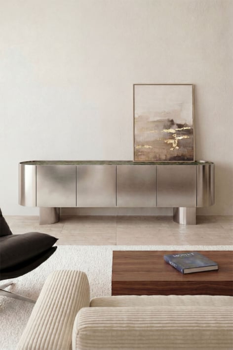 Mueble TV 180x40 cm en acero inoxidable y mármol verde forest Luena - Mármol Verde Forest