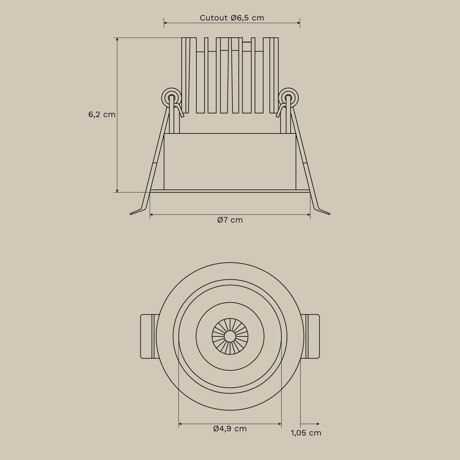 Downlight LED empotrable con marco redondo en aluminio Luisiana, medidas