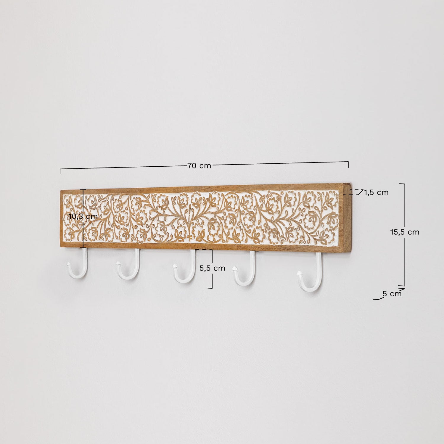 Perchero de pared en madera de mango Bouran        , medidas