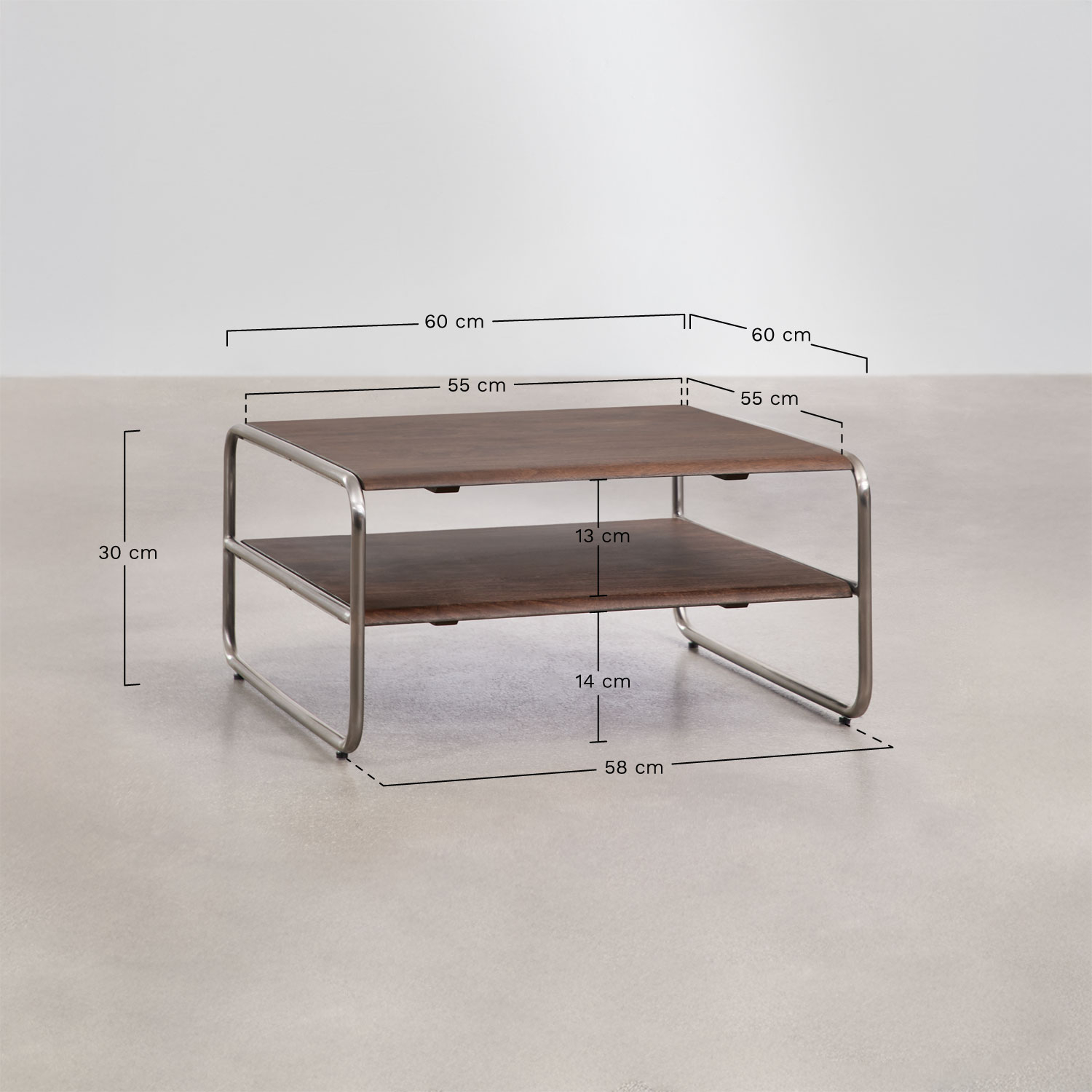 Mesa de centro en madera de acacia y acero inoxidable Altrex, medidas