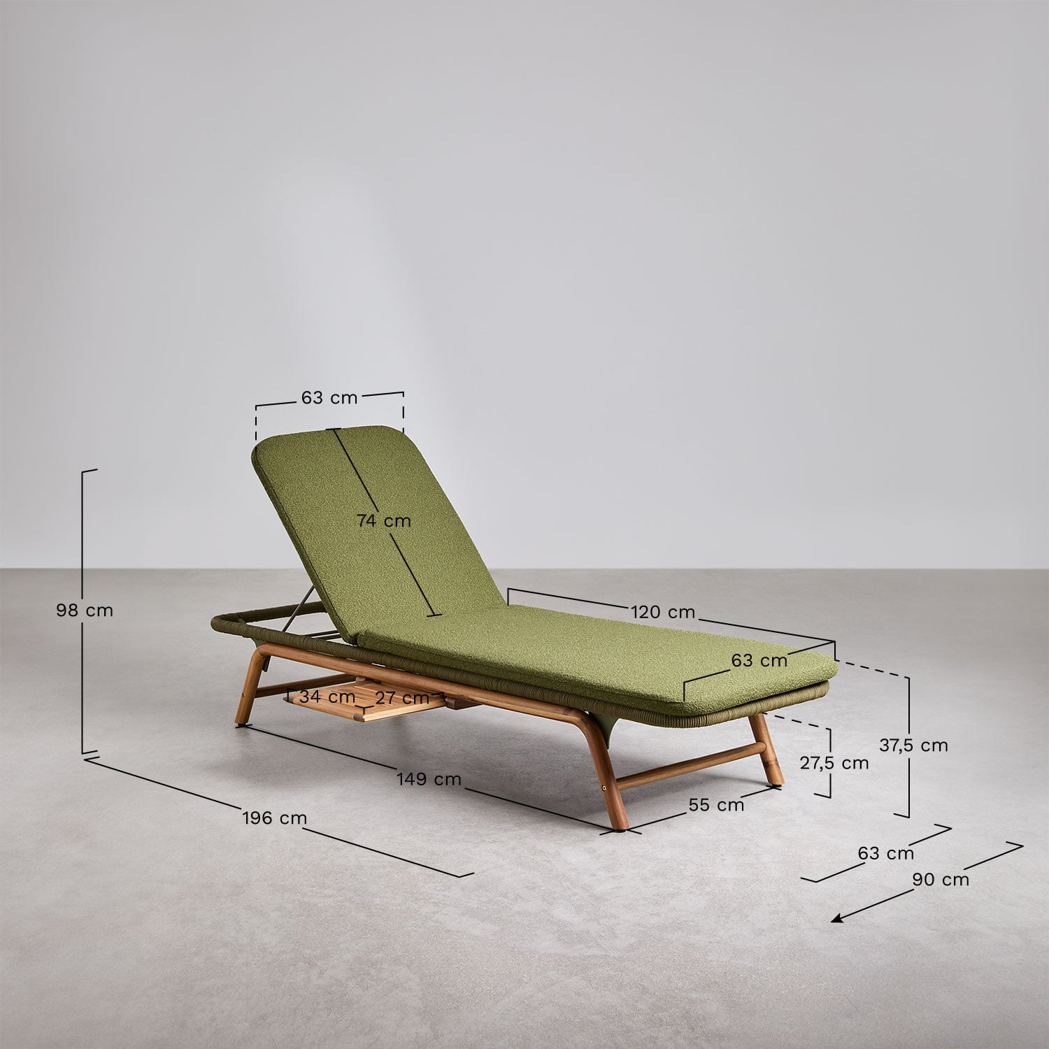 Tumbona reclinable en madera de acacia Ikaria, medidas
