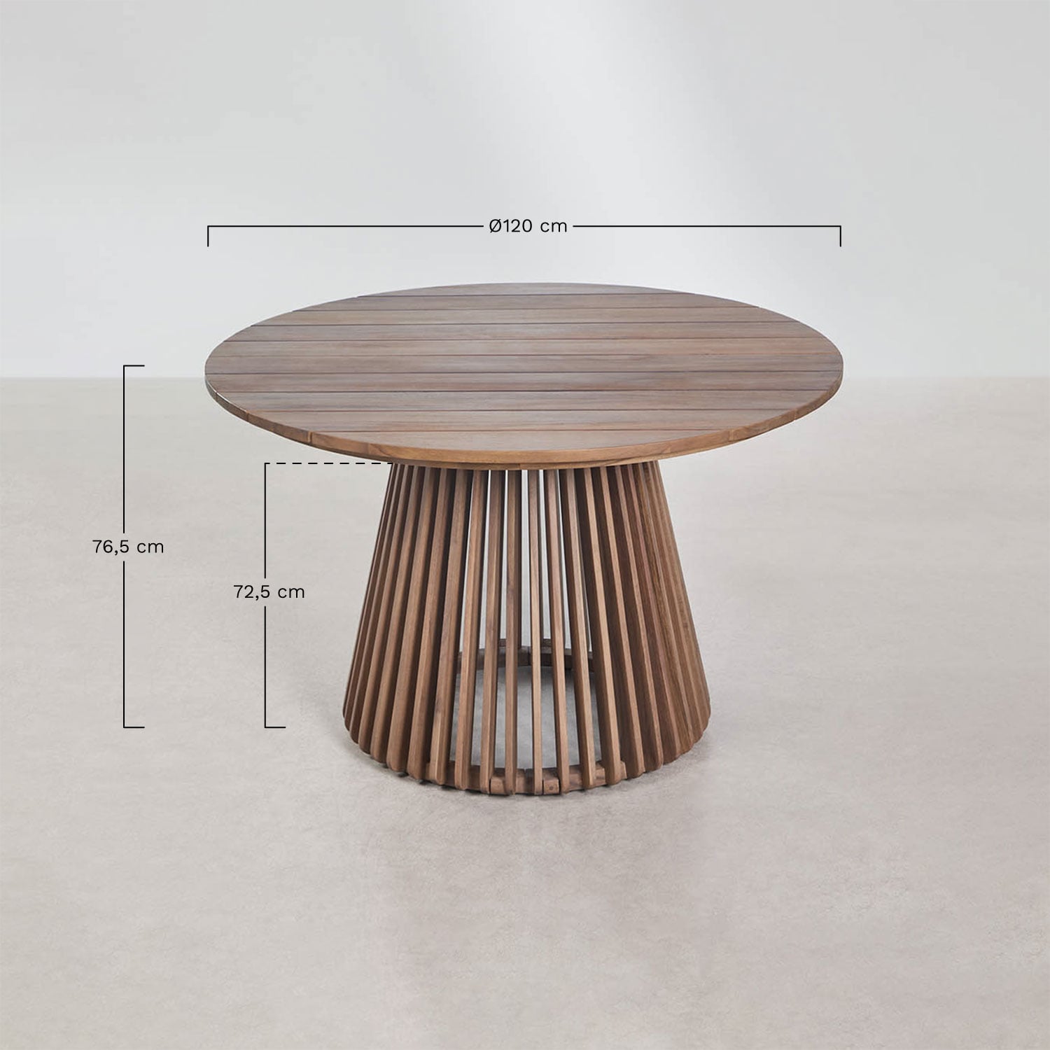 Mesa de jardín redonda Ø120 cm en madera de acacia Mura, medidas