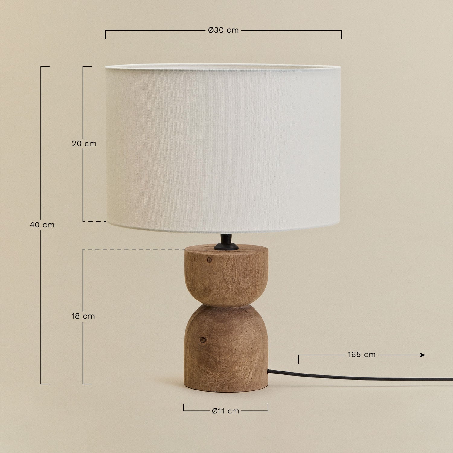 Lámpara de mesa en madera de mango Diniz, medidas