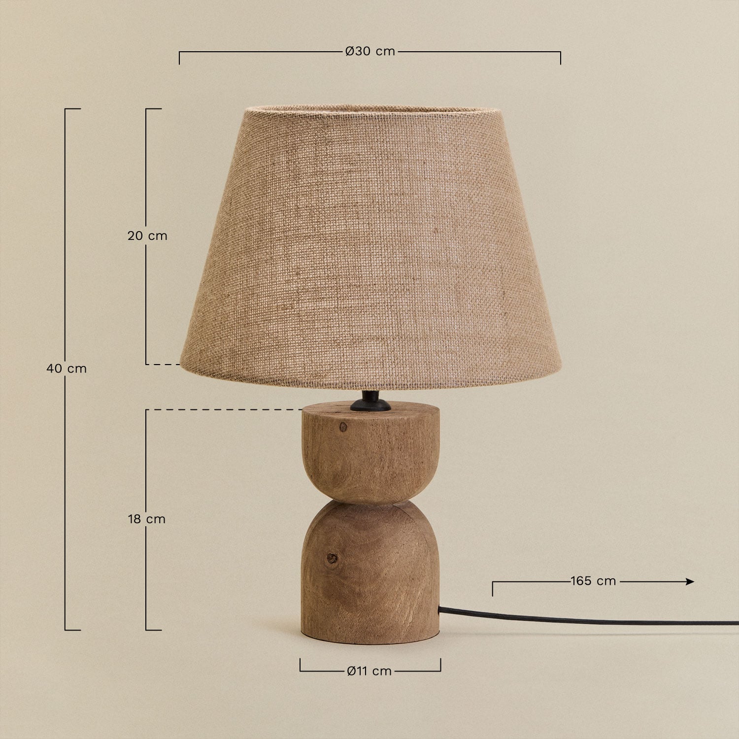 Lámpara de mesa en madera de mango Diniz, medidas