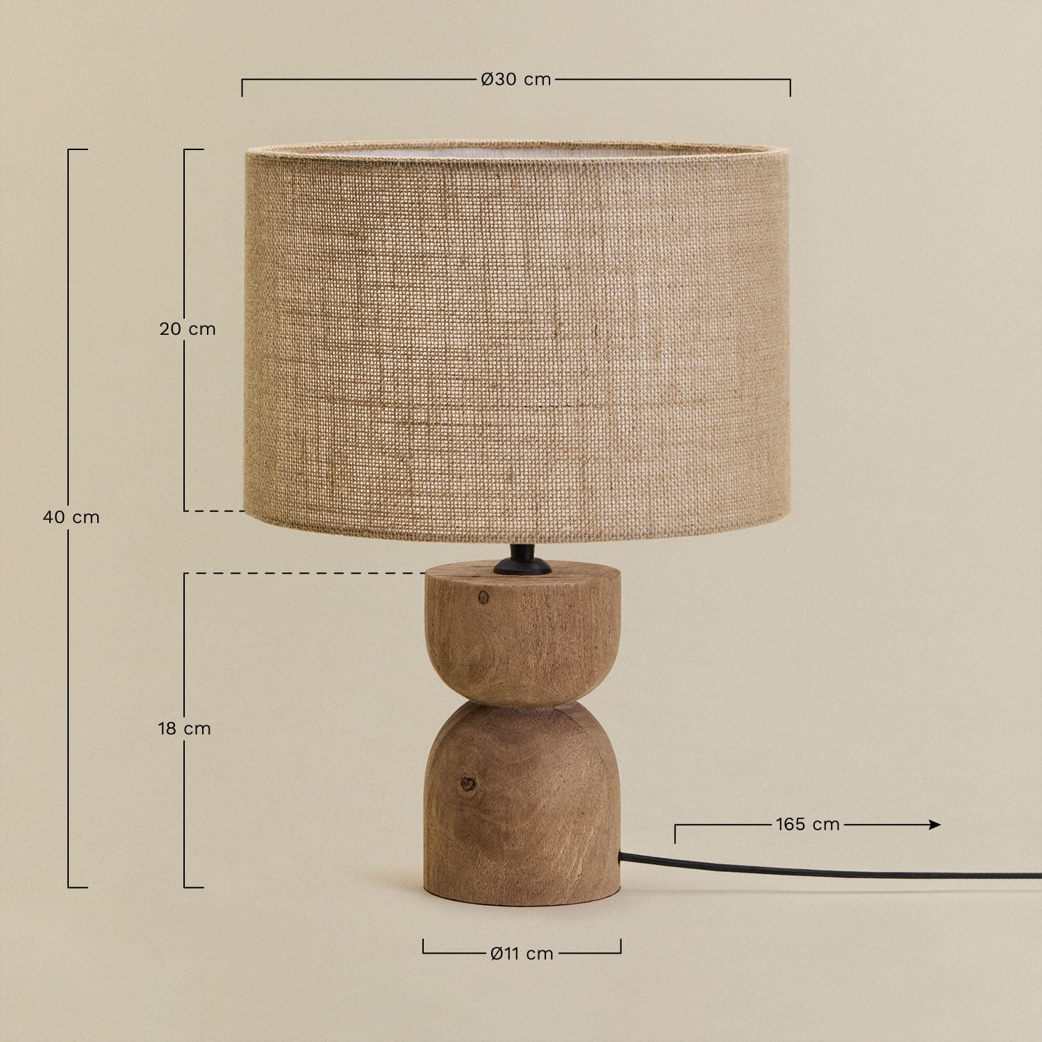 Lámpara de mesa en madera de mango Diniz, medidas