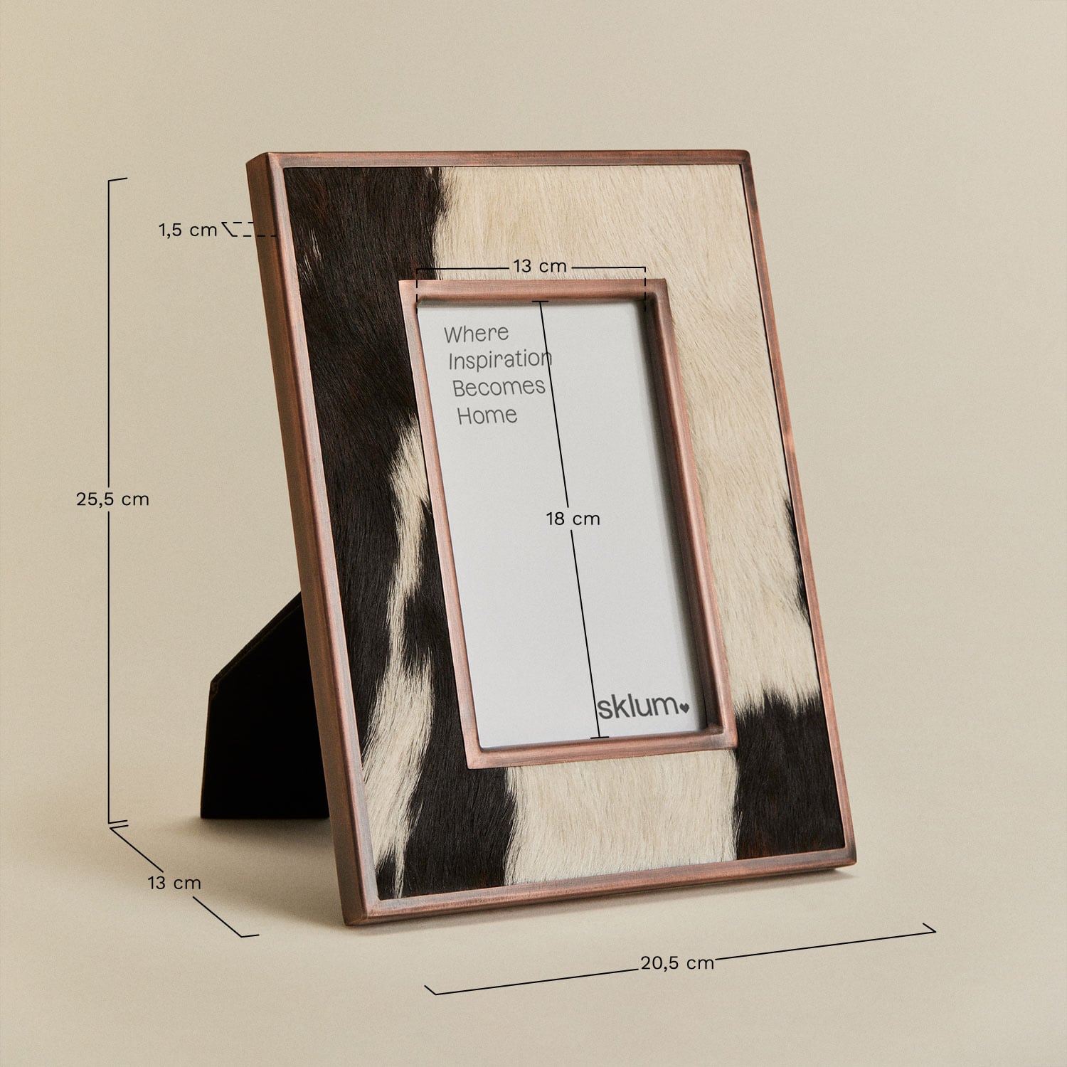 Marco de fotos en piel y acero Braviont , medidas